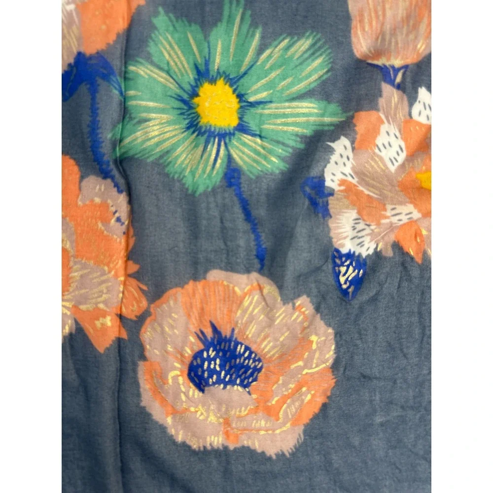 Floral Kimono Wrap Women‎ OS Blue Burnout Velvet Metallic Gold Excellent